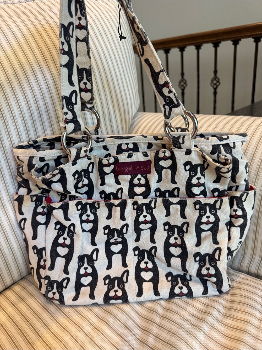 Bungalow 360 frenchie dog canvas shoulder bag purse